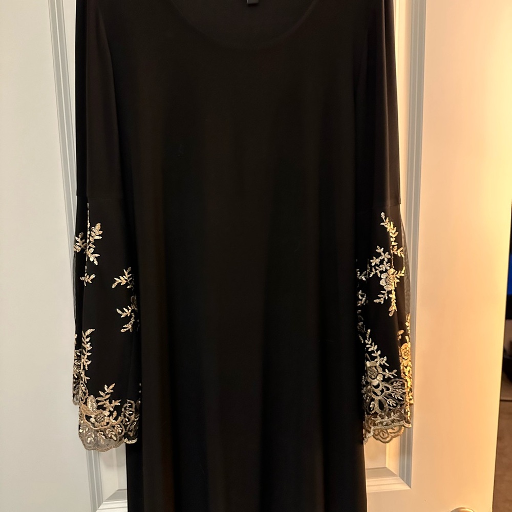MSK Black and Silver Embellished Sheath Dress with Bell Sleeves